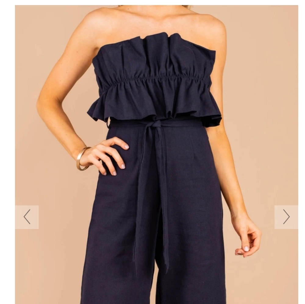 Womens Navy Ruffled Jumpsuit